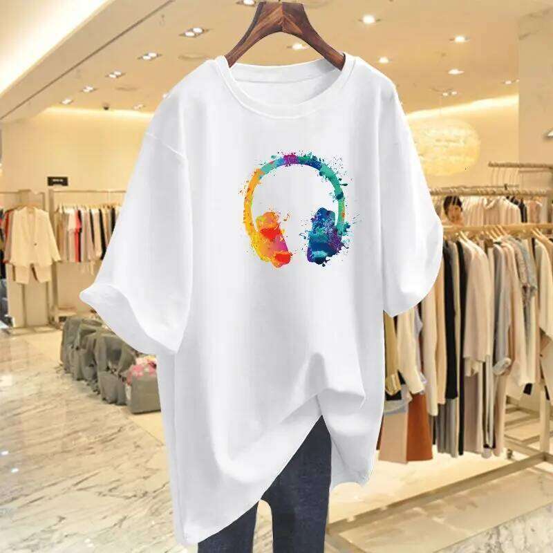 Women Fashion Pure Cotton Short Sleeve T-shirt Summer Casual Loose Chic Printing Top Tees Lady Basic Pullovers Y2k Clothes M-6XL Z260314