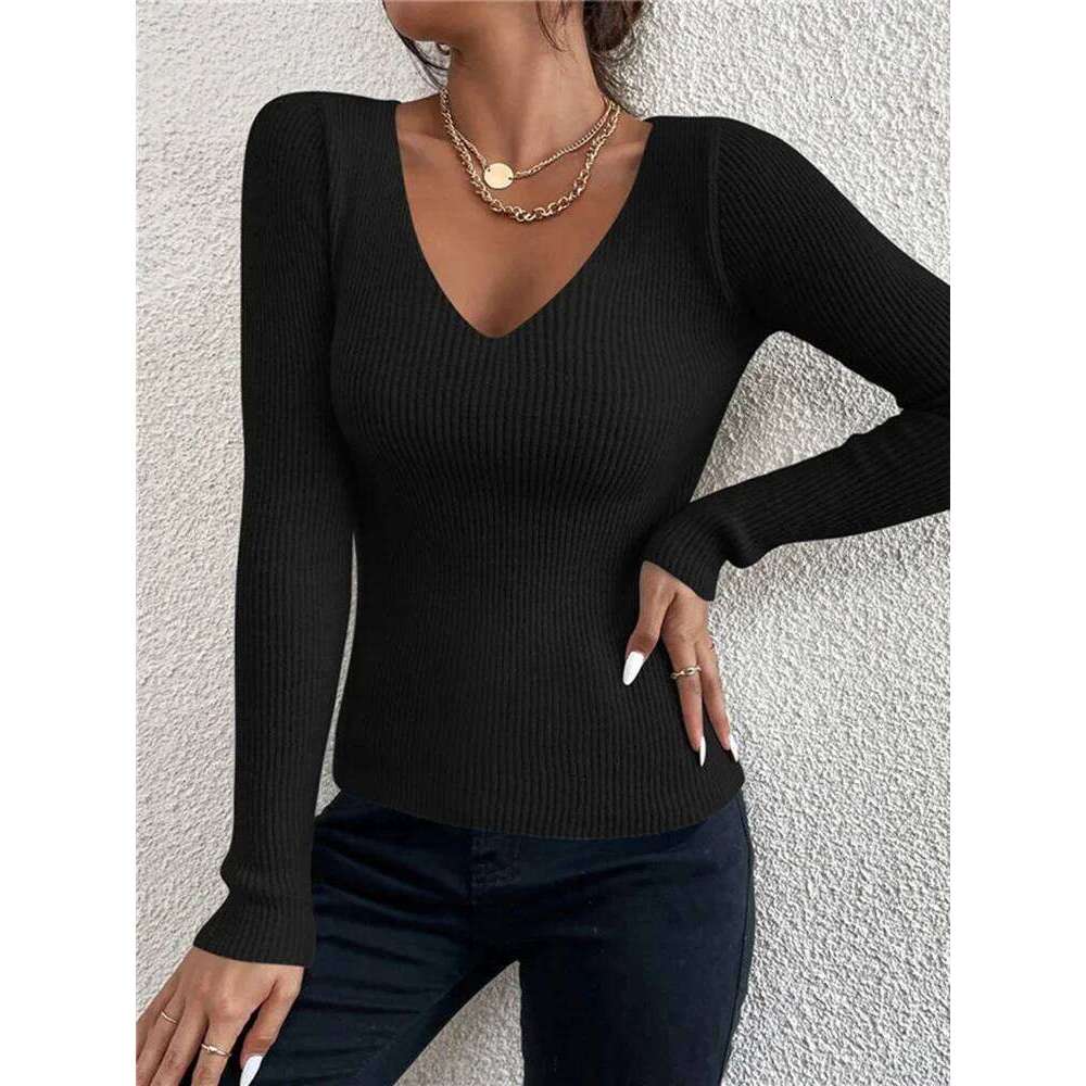 HELIAR 2024 Autumn Winter Women Solid Rib Knit V Neck Stripe Pull Sweater Femme Y2k Long Sleeve Pullover Jersey Tops Fashion Z260314