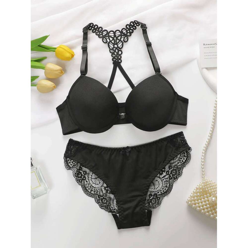 Ladies' black red blue with steel rims front buckle beautiful back pull up bra underwear set A2128