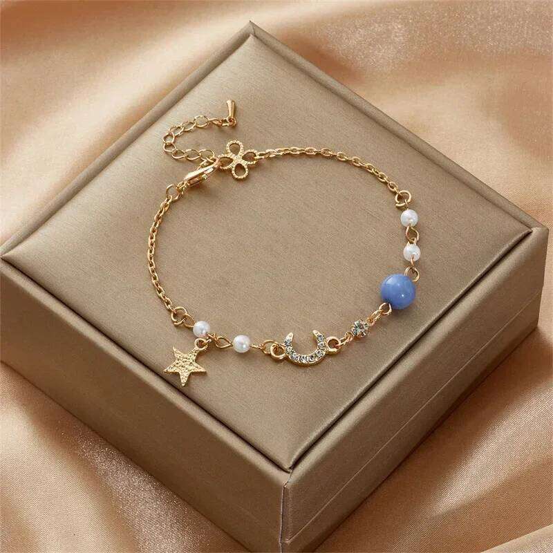 Girls Gold Color Zircon Star Moon Pearl Bracelet Simple Geometric Fashion Women Chain Bracelets Charming Elegant Jewelry Gift Z260313