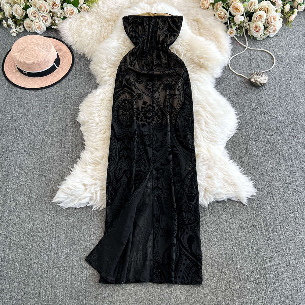 2026 Designer High end Fashion Dress Feminine Elastic Slimming Plush Printed Waist Sleeveless Strapless