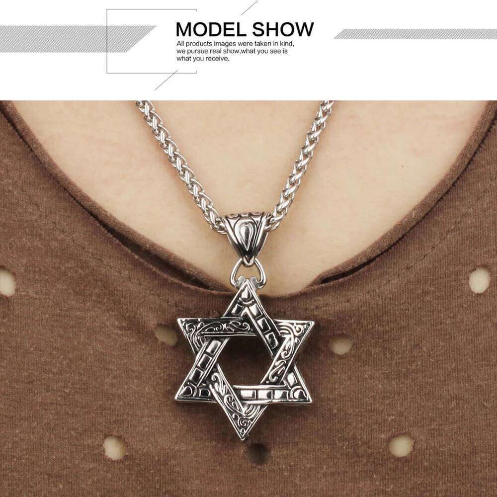 JHSL Men Statement Israel Star of David Pendant Necklace O Shape Twisted Chain Stainless Steel Silver Color Fashion Jewelry H260312