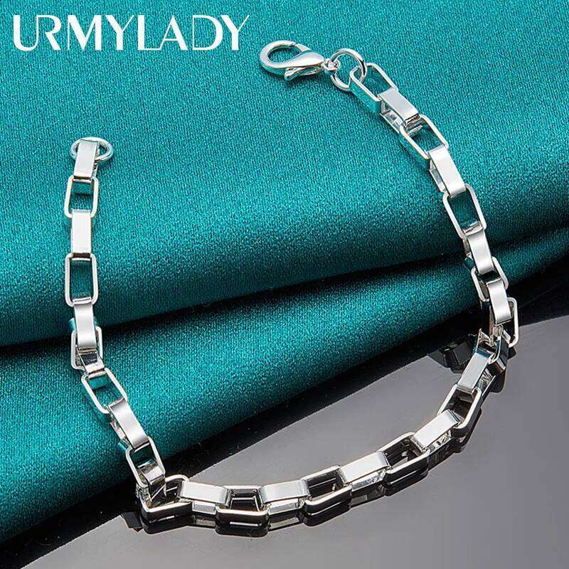 URMYLADY 925 Sterling Silver Big Long 5mm Box Chain Bracelet Wedding Engagement Party For Women Man Fashion Charm Jewelry Z260313