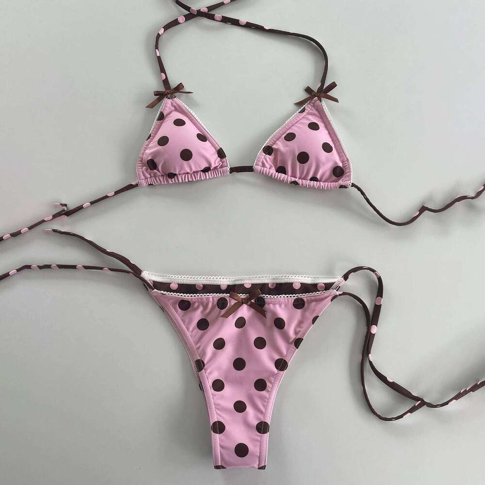 Pink Dot Bikinis 2026 New Swimsuit Women Sexy Swimwear Female Bandeau Biquini Push Up Bathingsuit Mirco Swimming Suit Beachwear 26H0313