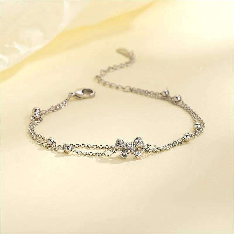 925 Sterling Silver Double Layer Bead Bracelets For Women Retro Korean Zircon Bowknot Chain Bracelet Party Jewelry Z260313