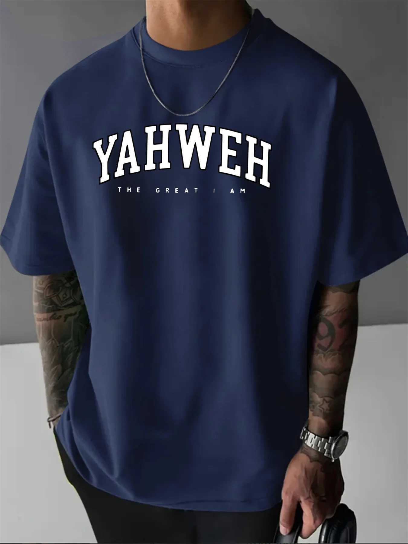 Mens summer 100 pure cotton YAHWEH Letter print fashionable casual sports loose round neck short sleeved T-shirt D260313