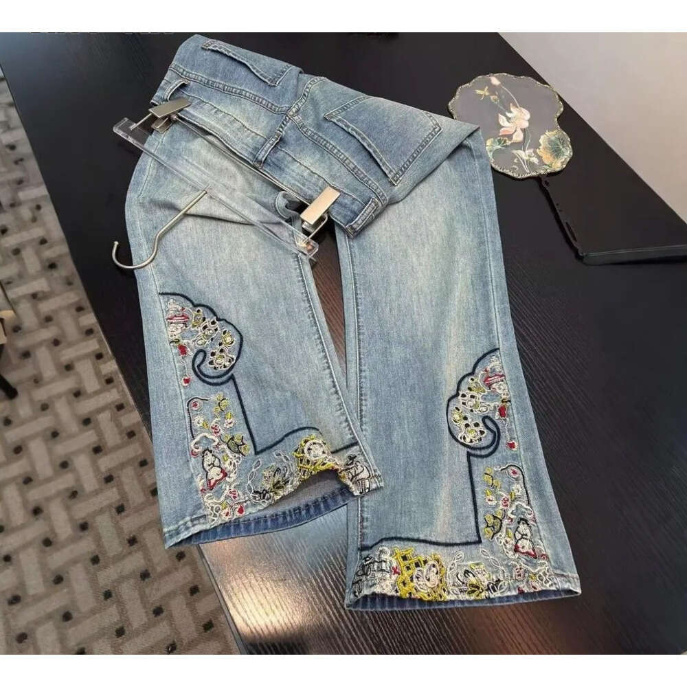 Jeans Casual Embroidered Wide Leg Jean Women's Pant Clothing 2026 Spring Trouser Summer High Waisted Elegant High-end Z260313