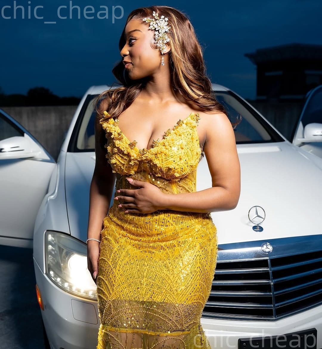 2K26 Yellow Prom Dress 2026 Mermaid Prom Dress Appliques Beaded Sweetheart Sequined Evening Dresses Birthday Party Formal Receiption Gowns Dresses ZJ0