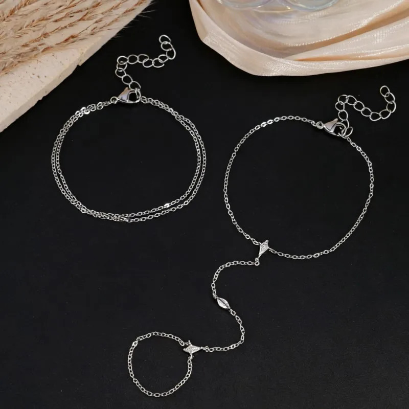 2pcs Elegant Sparkling Cubic Zirconia Multi-Layer Stacked Finger Ring Bracelet Set for Women Niche Trendy Bracelet Jewelry Gifts 260313