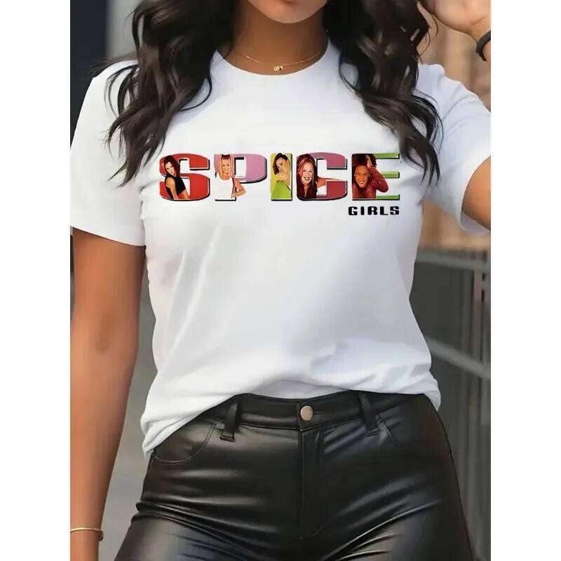 Salute To Hot Girls! "SPICE GIRLS" Stylish Printed T-shirt, Relive The Classic Style of Women's Round Neck T-shirt Short-sleeved Z26031
