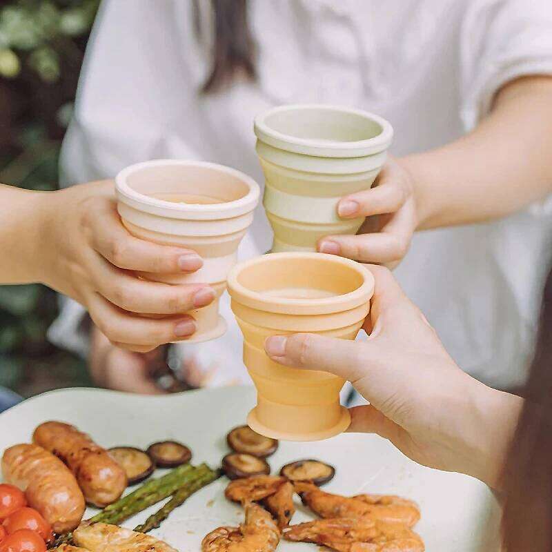 200ML/350ML/500ML Camp Silicone Folding Mug With Cover Travel Outdoors Heat Resistant Portable Water Drinking Tea Cups Z260314