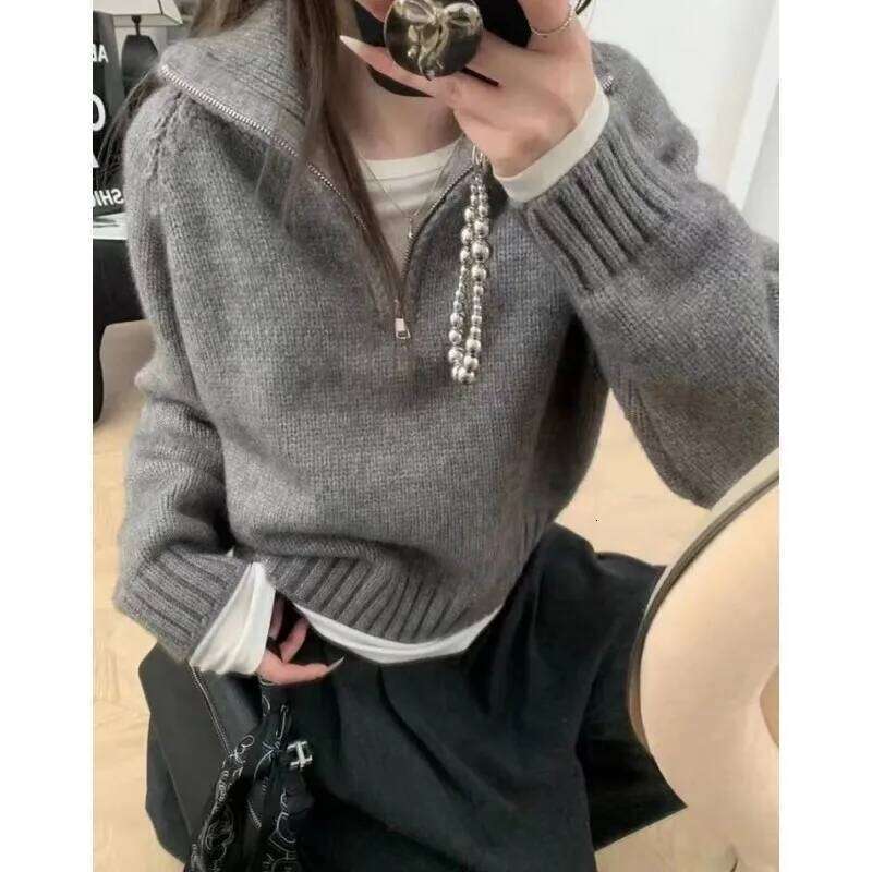 High-end half-zipper high-neck 100% cashmere for autumn and winter knitted sweater Z260314