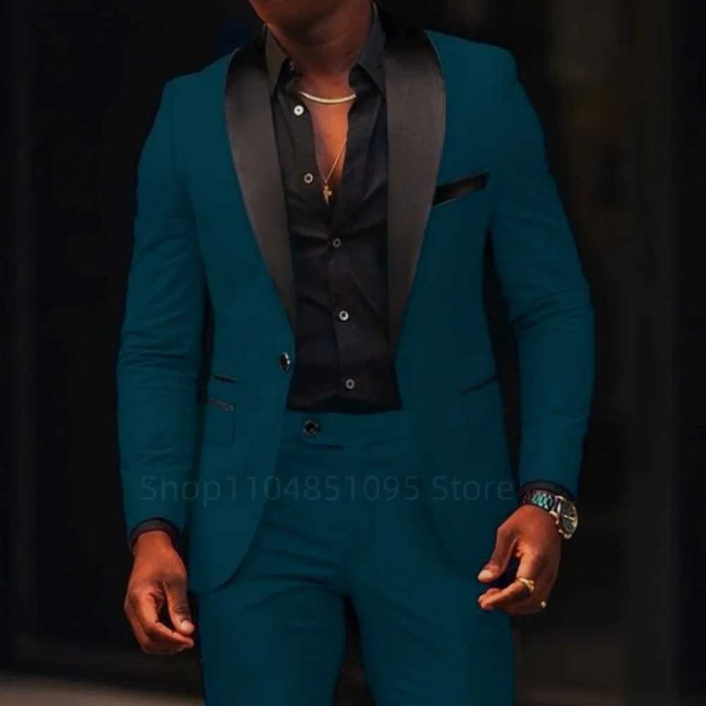 Elegant Mens Wedding Suits Single Breasted Shawl Lapel Slim Fit 2 Piece Groomsmen Outfits JaCKet Pants Sets M260313