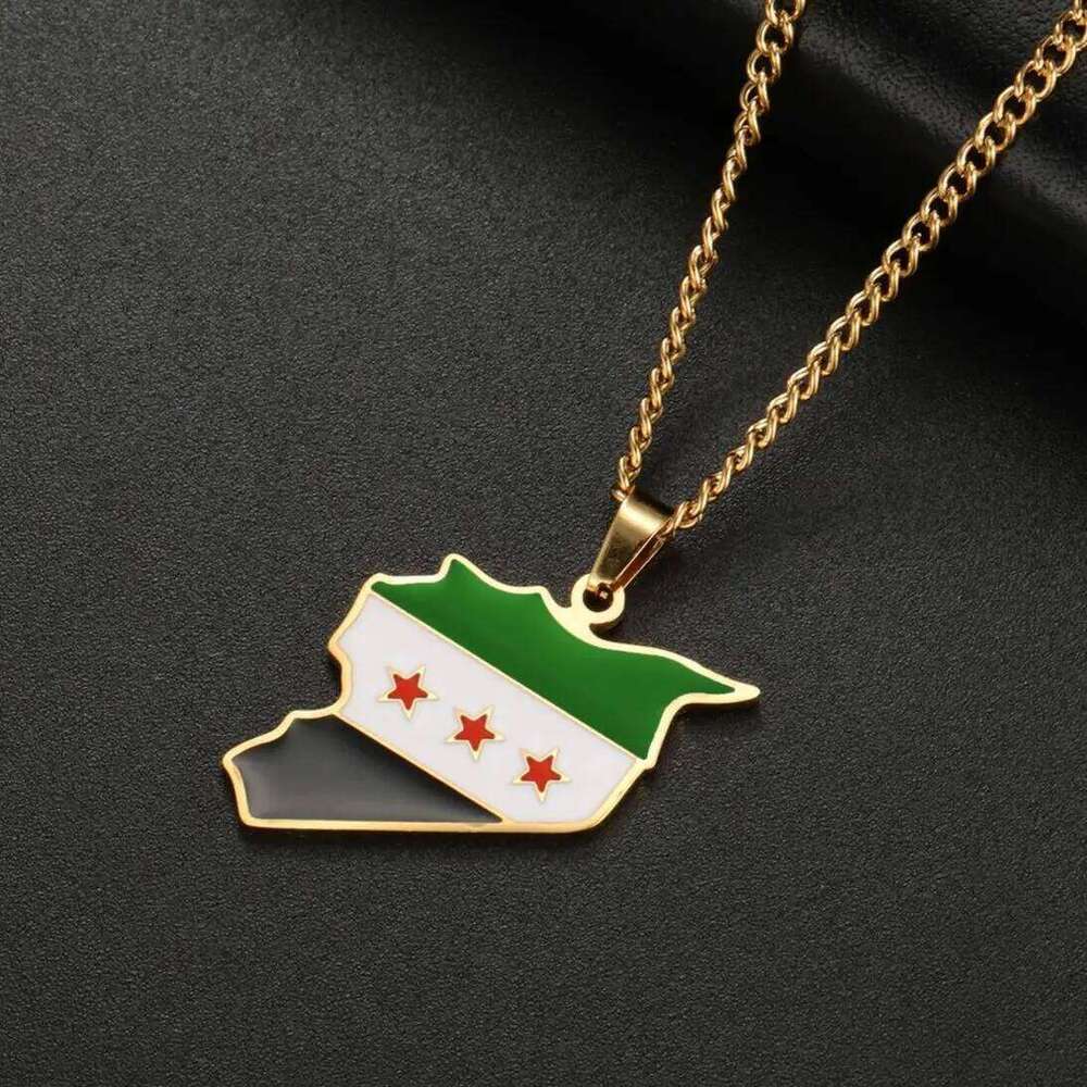 LIKGREAT Trendy Syria Flag Pendant Necklaces Stainless Steel Syrians Map Hiphop Jewelry Gift for Women Men H260312