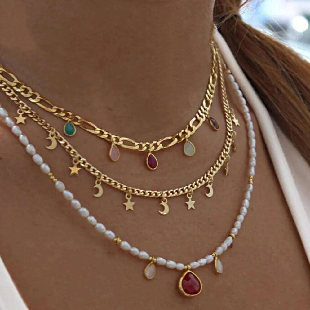 Summer Fashion Multilayer Handmade Mixed Chain For Woman Bohemian Necklaces Water Droplet Crystal Pendant Jewelry Gift 2023 New H260312