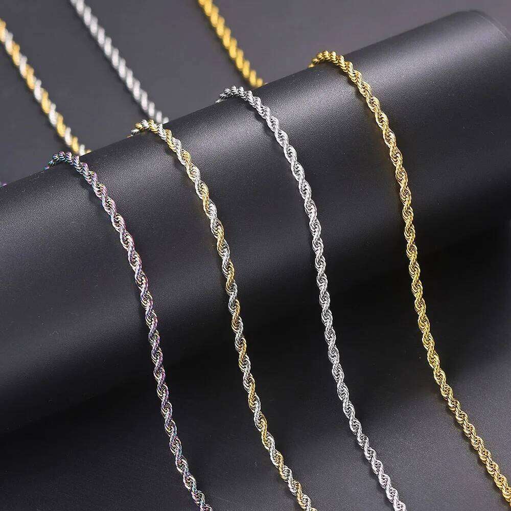 Twist Rope Chain Men Stainless Steel Ropes Long Necklace Minimalist Gold Silver Color Hip Hop Jewelry 3mm 60cm H260312