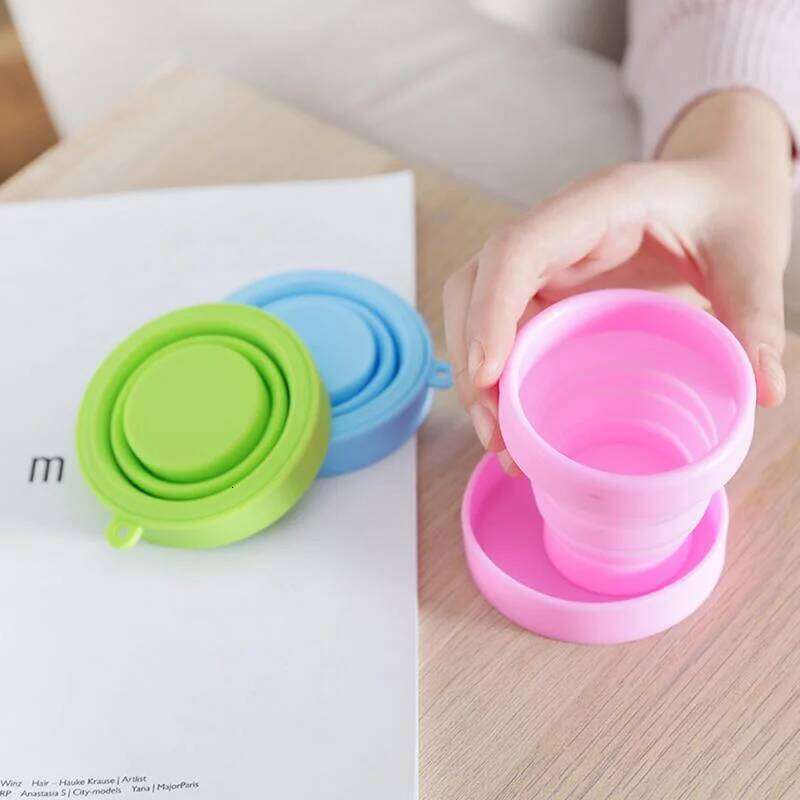 1Pc Portable Silicone Retractable Folding With Lid Telescopic Collapsible Drinking Outdoor Travel Water Cup Z260313