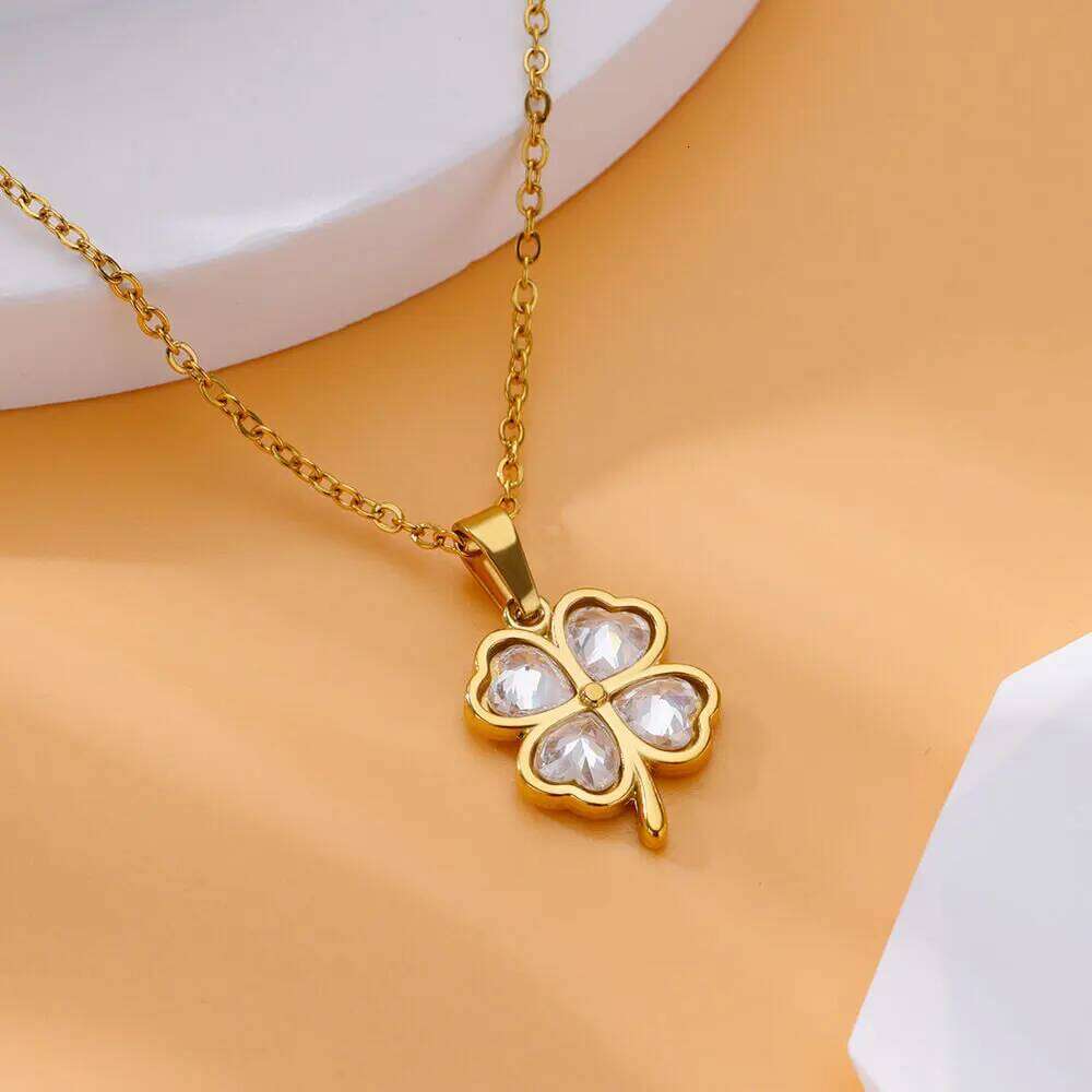 Cr Stainless Steel Necklaces For Women Green Zircon Gold Color Quality Jewelry Pendant Necklace Gift Free Shipping H260312