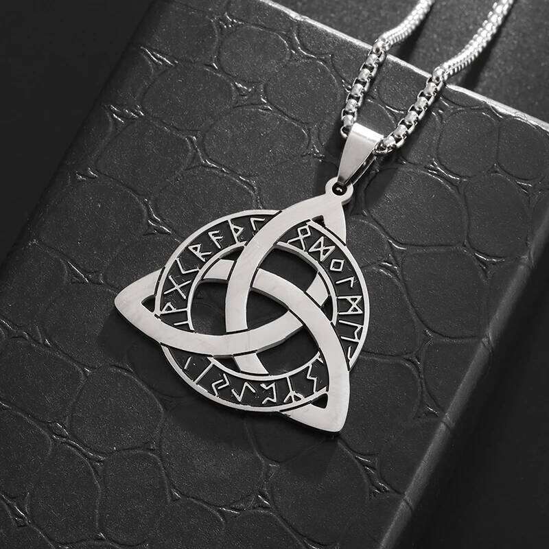 Stainless Steel Trinity Celtic Nordic Rune Pendant Necklace Retro Ethnic Style Irish Knot Lucky Amulet Jewelry for Men H260312