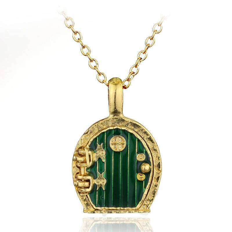 Vintage Jewelry Charm Green Door Locket Pendant Necklace For Men And Women Gift maxi plated gold statement necklace H260312