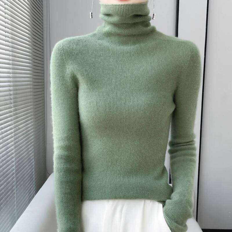 100% Merino Wool Long-sleeved Turtleneck Pullover Autumn Winter Slim Basic Women's Clothes Cashmere Sweater Z260313