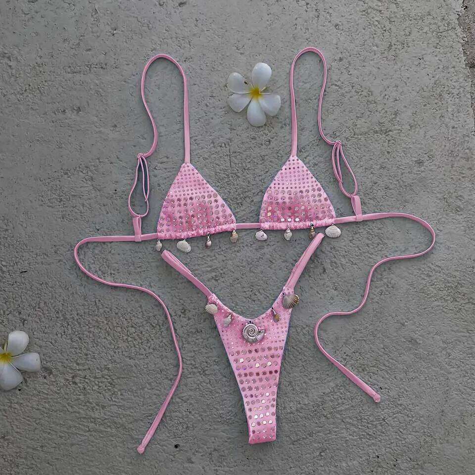 Rhinestones Bikini Women Separates Swimwear Two Piece Side Straps Swimsuit Bathing Suit 26H0313