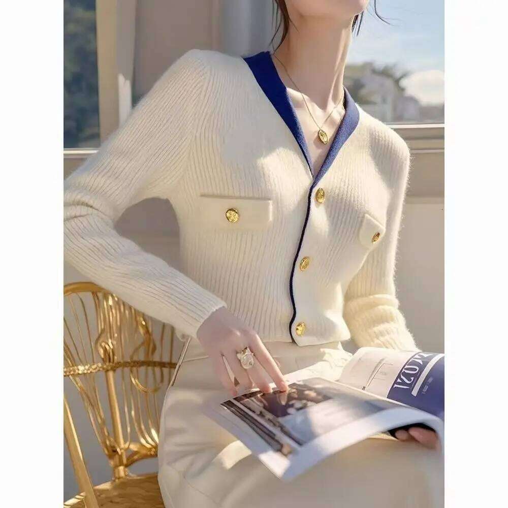 Women's Clothing New Chic Button Soft Elastic Sweaters Autumn Winter Temperament V-neck Slim Knitted Cardigan 2025 Korean Tops Z260314