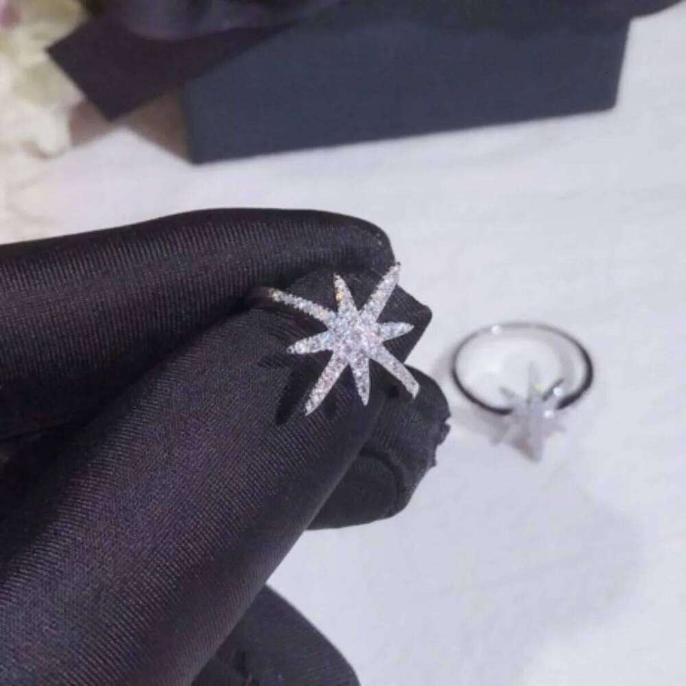 1Pc Women's Eight-Pointed Star Copper Inlaid Zircon Ring, Luxurious Fashion Simple Ins, Party Wear Jewelry H260312