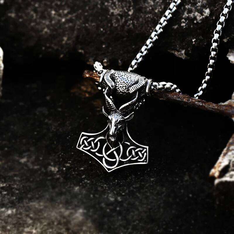 Vikings Pendant thor hammer Talisman Nordic Necklace Stainless Steel Chain Norse Viking Jewelry BP8-536 H260312