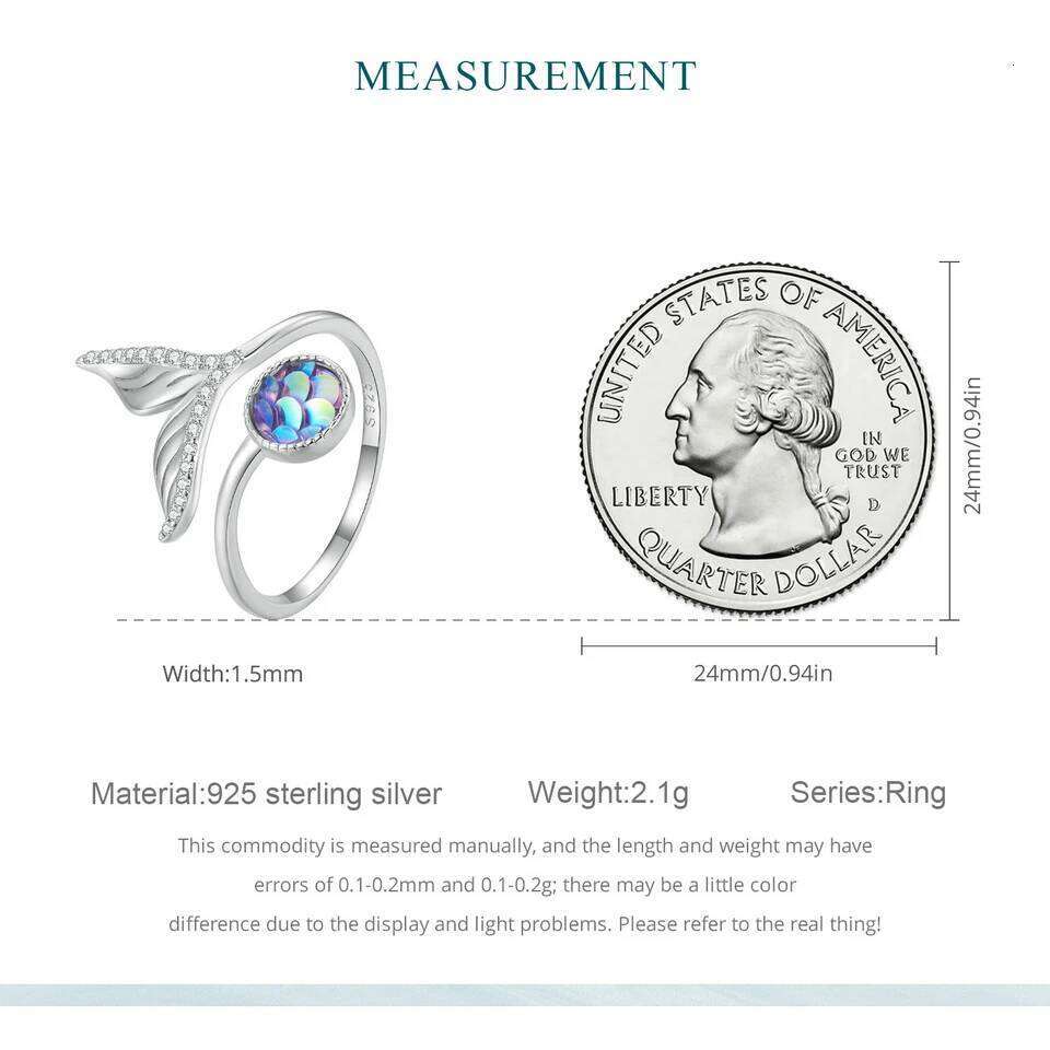 WOSTU 925 Sterling Silver Summer Rainbow Mermaid Scales Open Rings For Women Full of Zircon Fish tail Adjustable Ring R429 H260312