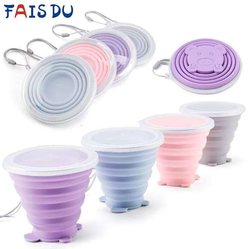 FAIS DU Silicone Folding Cup 200ml Food Grade Water Cups Portable Drinking Mug with Lids For Travel Camping Reusable Drinkware Z260313