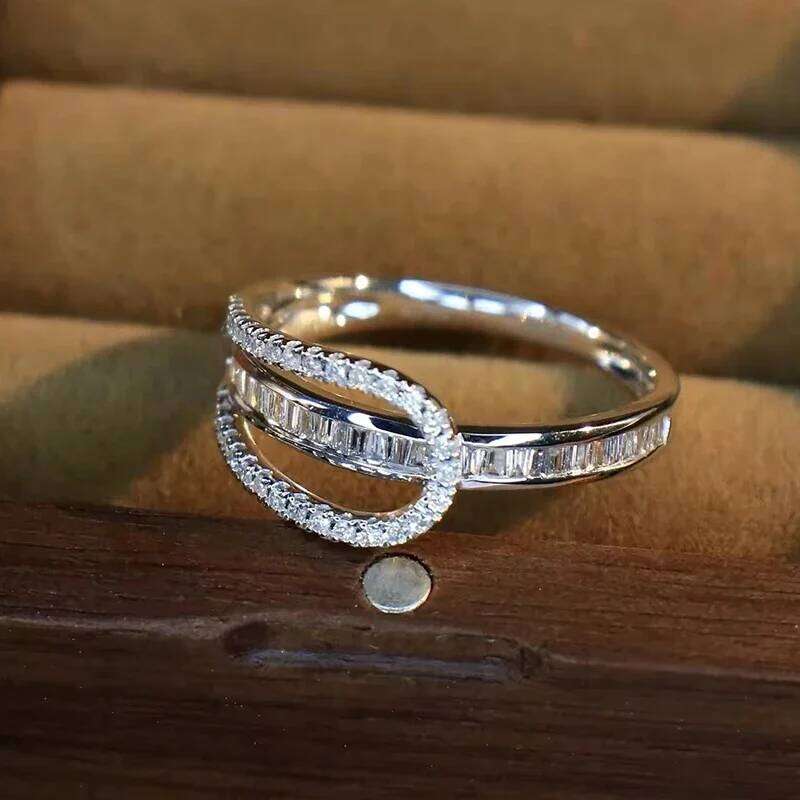 Huitan Trendy Women Geometric Fashion Design Cubic Zirconia Rings for Engagement Wedding Silver Color Jewelry H260312