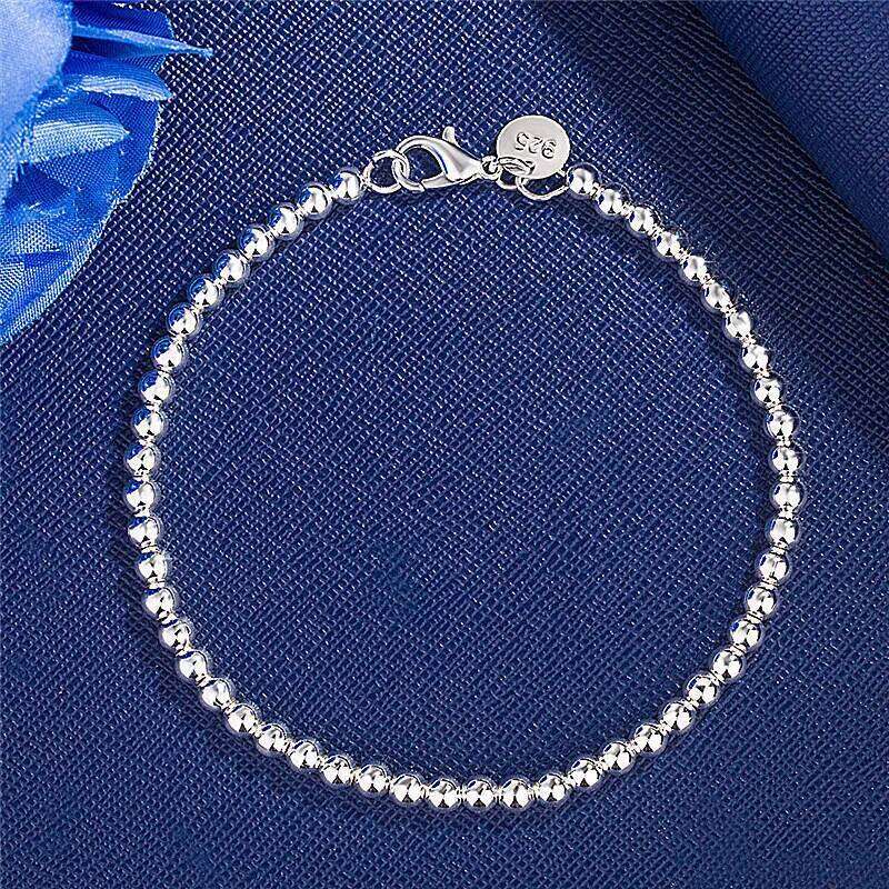 925 Sterling Silver Charm Bracelet for Women, 4mm Beads Chain, Popular Brands Jewelry, Wedding Party, Christmas Gifts Z260313