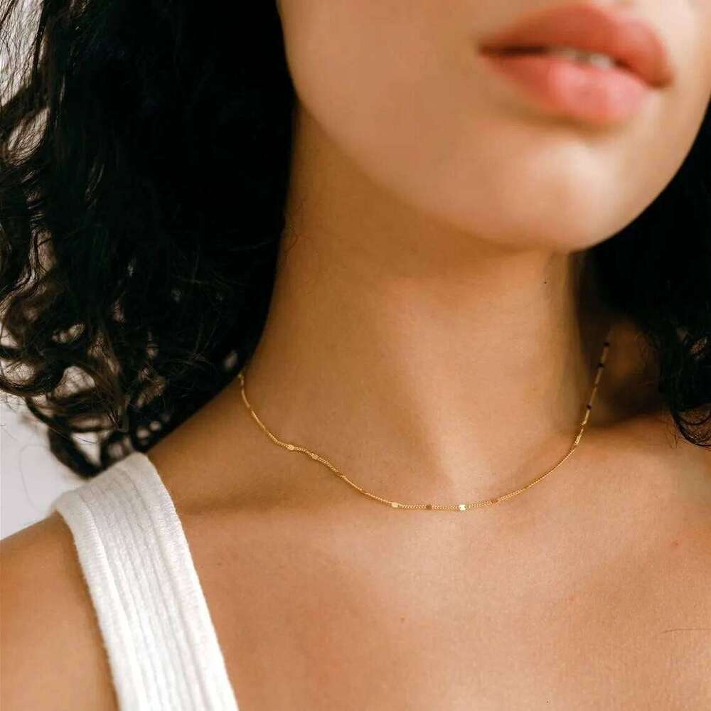 K Gold/Silver Plated Satellite Choker Shining Dots Station Sparkle Necklace Link Chain Exquisite Jewelry for women H260312