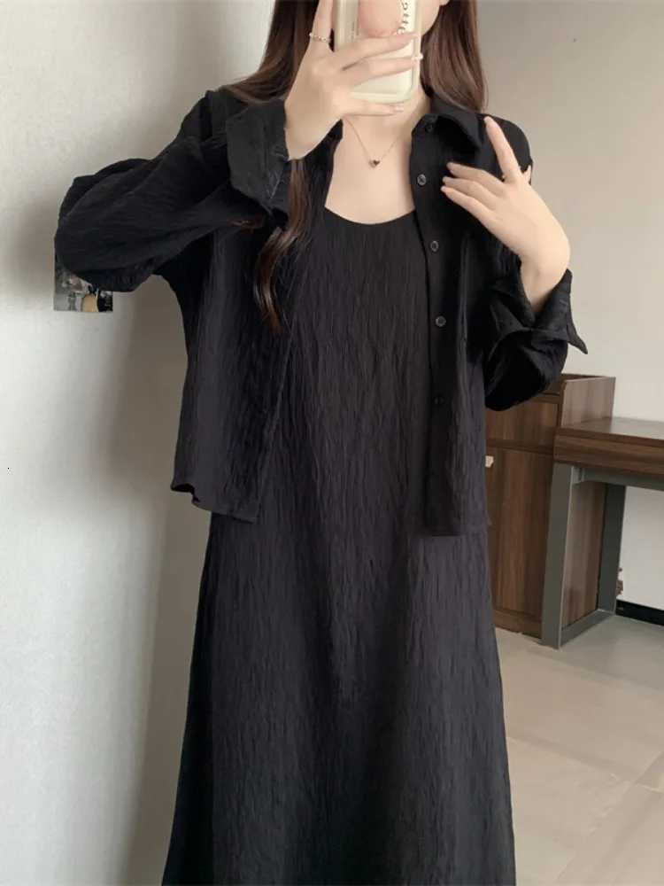 plus Size Summer Long Sve irt Early Spring New Sle Slimming Meat Covering Ele Strap Dr Two Piece Set Womens ClT260314