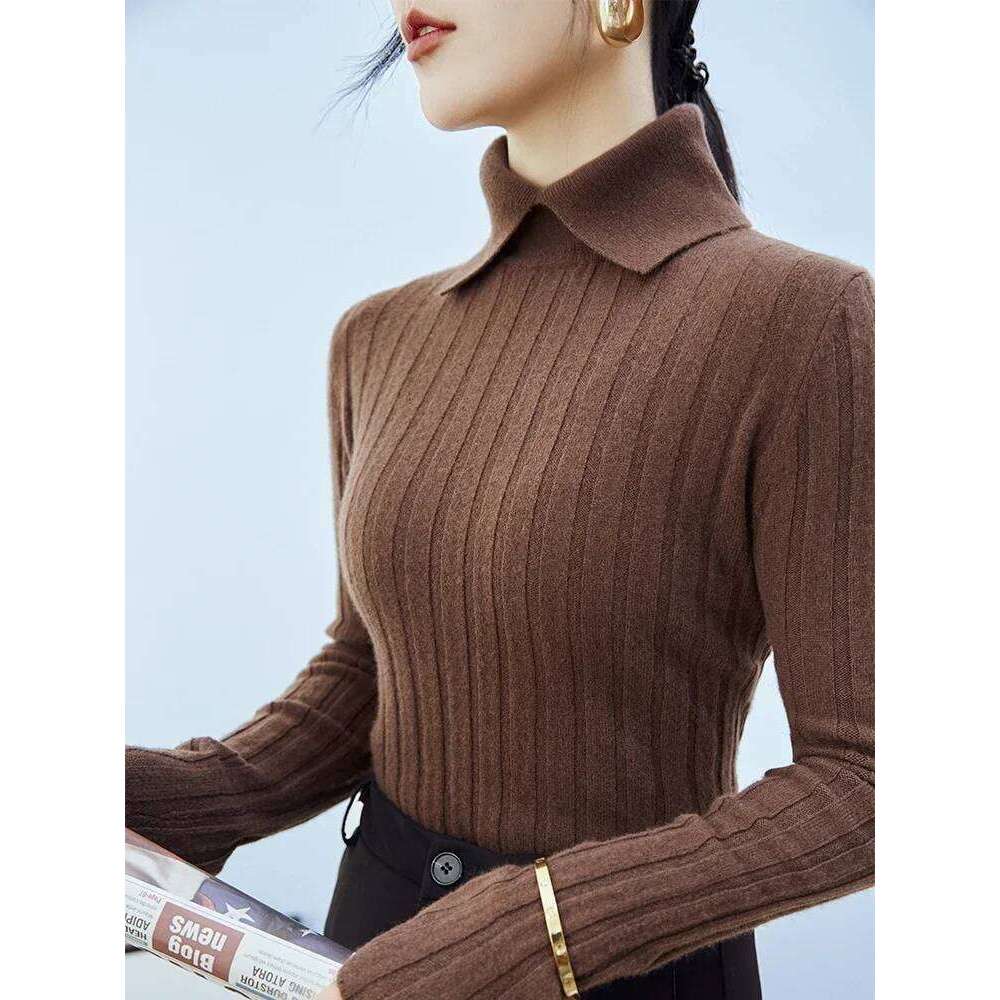 2025 Knitted Sweater New Polo Collar Long Sleeve Slim Fit Pullovers Women Autumn Winter Sweaters Soft Warm Bottoming Tops Z260313