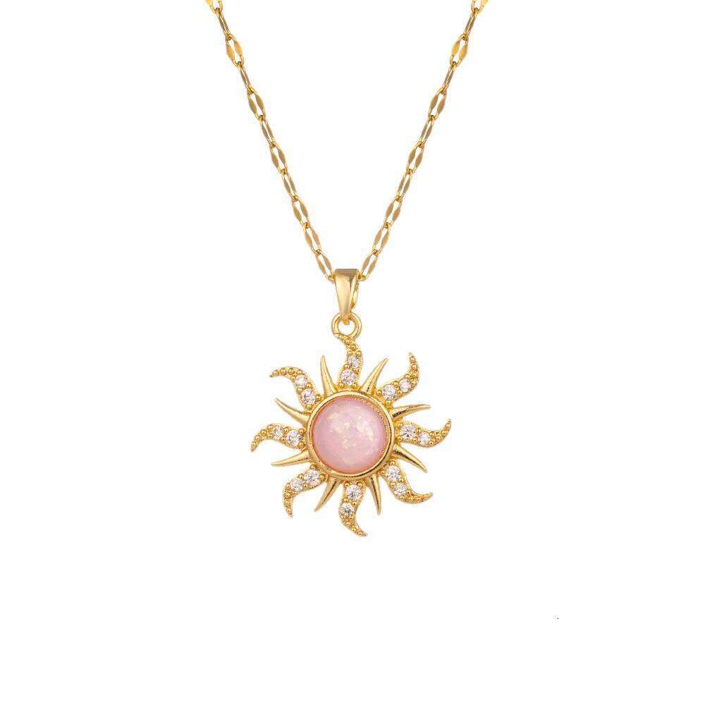 DIEYURO 316L Stainless Steel Pink Sun Flower Zircon Pendant Necklace For Women New Trend Fashion Neck Jewelry Glamorous Gift H260312
