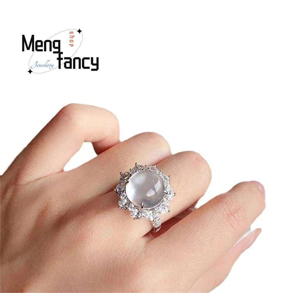 Silver-Inlaid High-Ice Chalcedony The Ice-Bred Pigeon Egg Live Ring Are Fashionable And Elegant Fashion Jewelry H260312