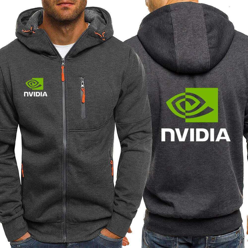 2025 Spring Autumn Men's NVIDIA Logo Print Personality Cardigan Zipper Cotton Drawstring Hoodies Popular Solid Color Sweatshirts Z260314