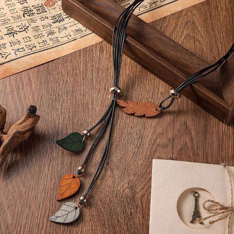 Bohemian Ethnic Wood Pendants Necklace Vintage Handmade Retro Statement Necklaces for Women Daily Wear Fashion Jewelry H260312