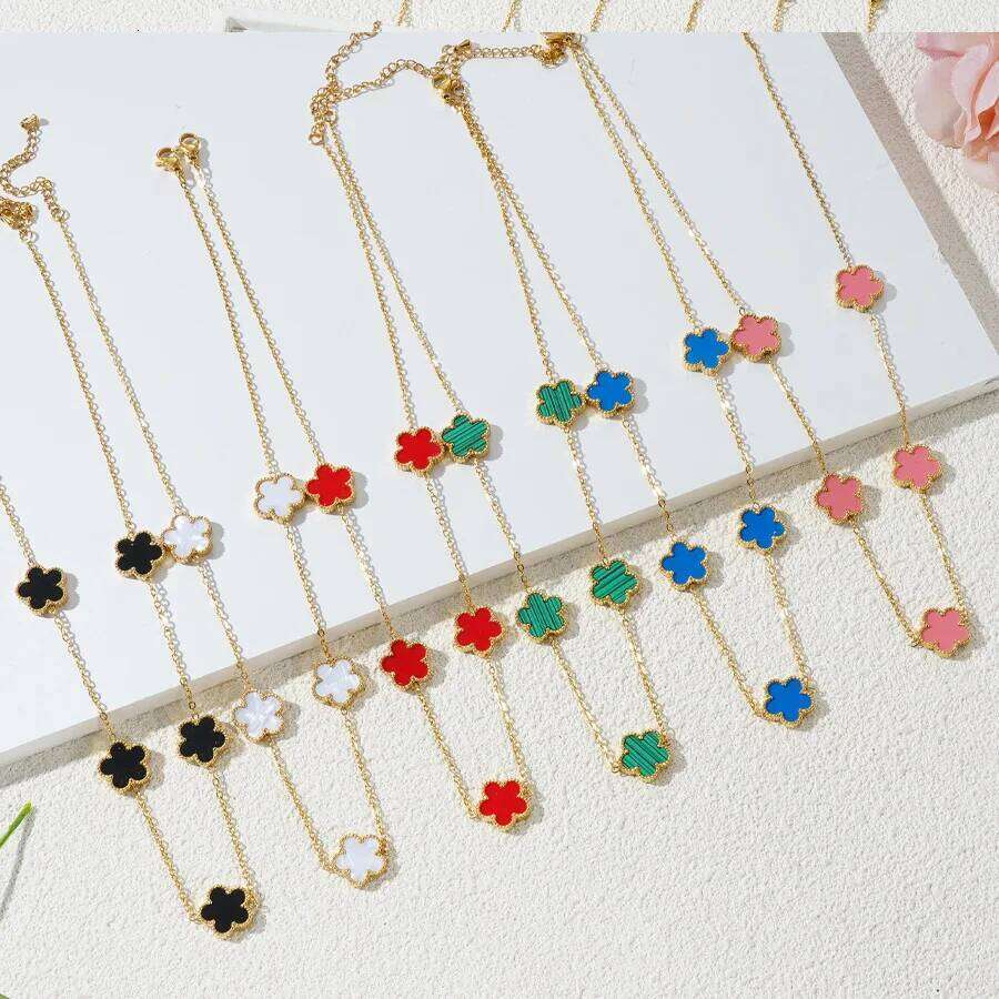 Trendy Lucky Cr Flower Stainless Steel Necklaces For Women Girl Romantic Plant Jewelry Party Birthday Daily Necklace H260312