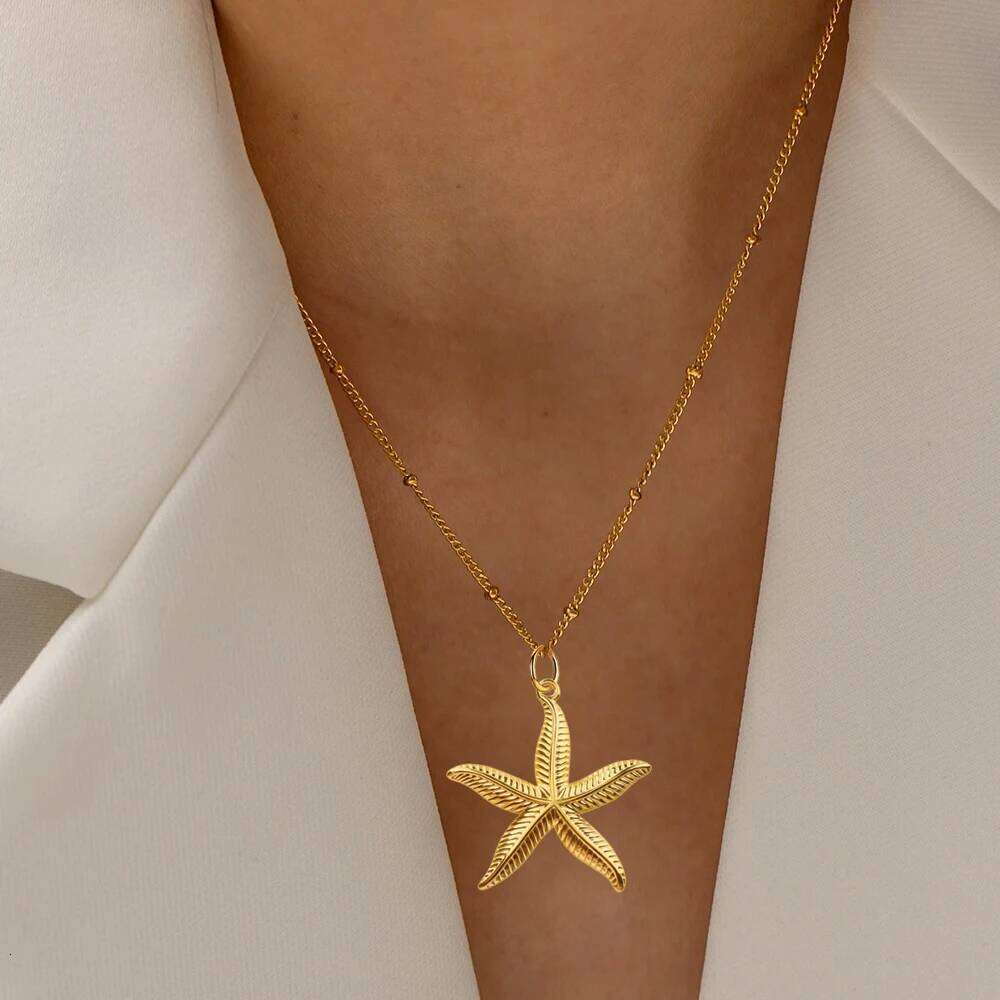 Golden Choker Women Stainless Steel Pendant Necklace Conch Starfish Bow Pendants Fashionable Women's Chunky Jewelry One Piece H260312