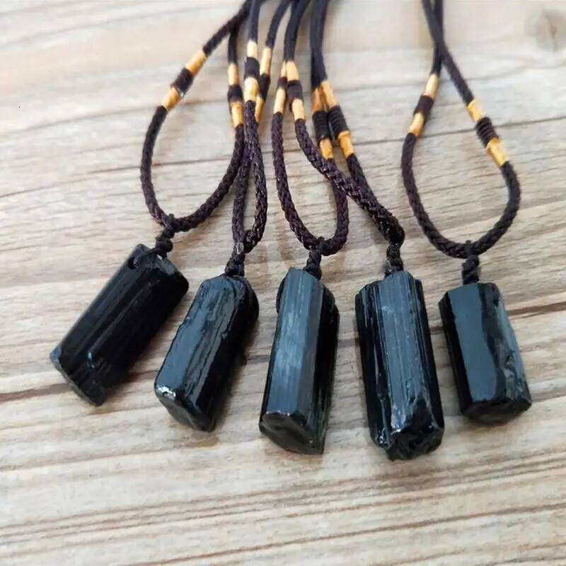 31BB Positive Natural Crystal Black Tourmaline Stone Pendant Jewelry Decor Healing for Raw Gemstone Necklace Best Wi H260312