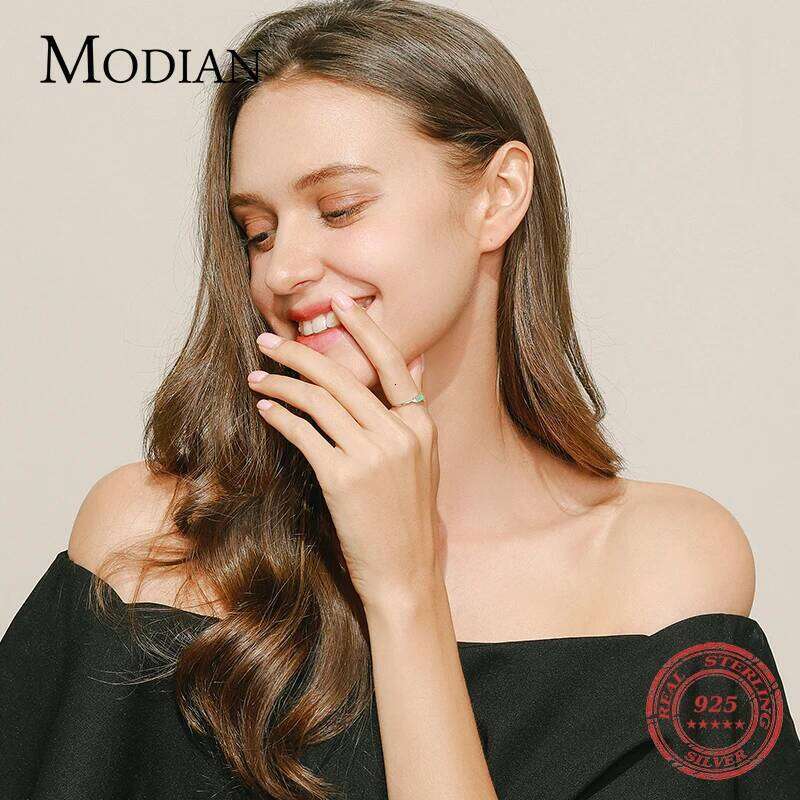 Modian Charm Real 925 Stelring Silver Green Tourmaline Fashion Finger Rings For Women Fine Jewelry Accessories New Bijoux H260312