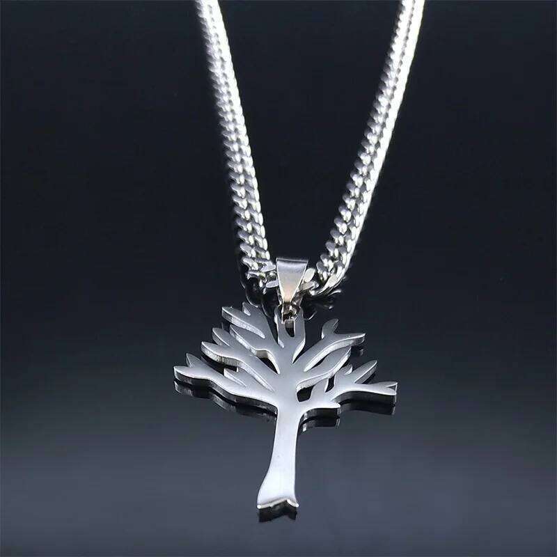 1 Piece Simple Tree of Life Personalized Fashion Style Titanium Steel Silver Color Pendant Necklace for Men and Women H260312