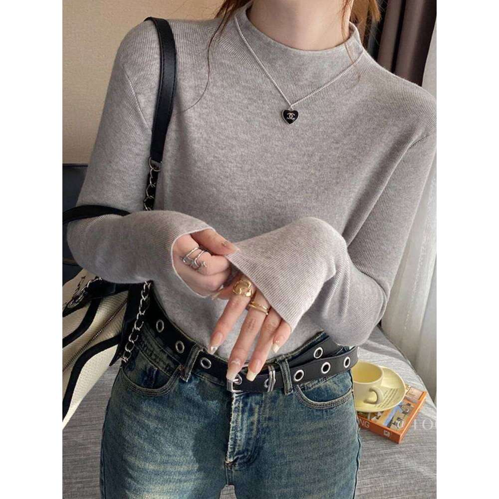 Knitted Pullover Women Fashion Slim Stretch Tops Spring Autumn Turtleneck Sweater Korean Long Sleeve Simple Base Layer Top Z260313