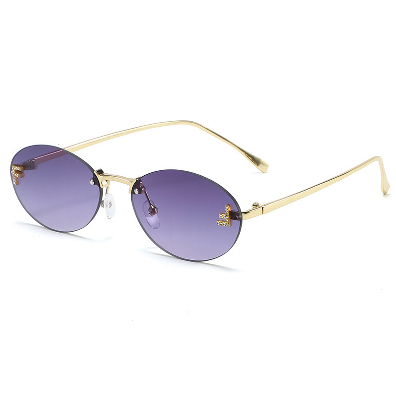 Frameless Designer Sunglasses with Diamond-Encrusted Oval Frames Fashion Sunglasses