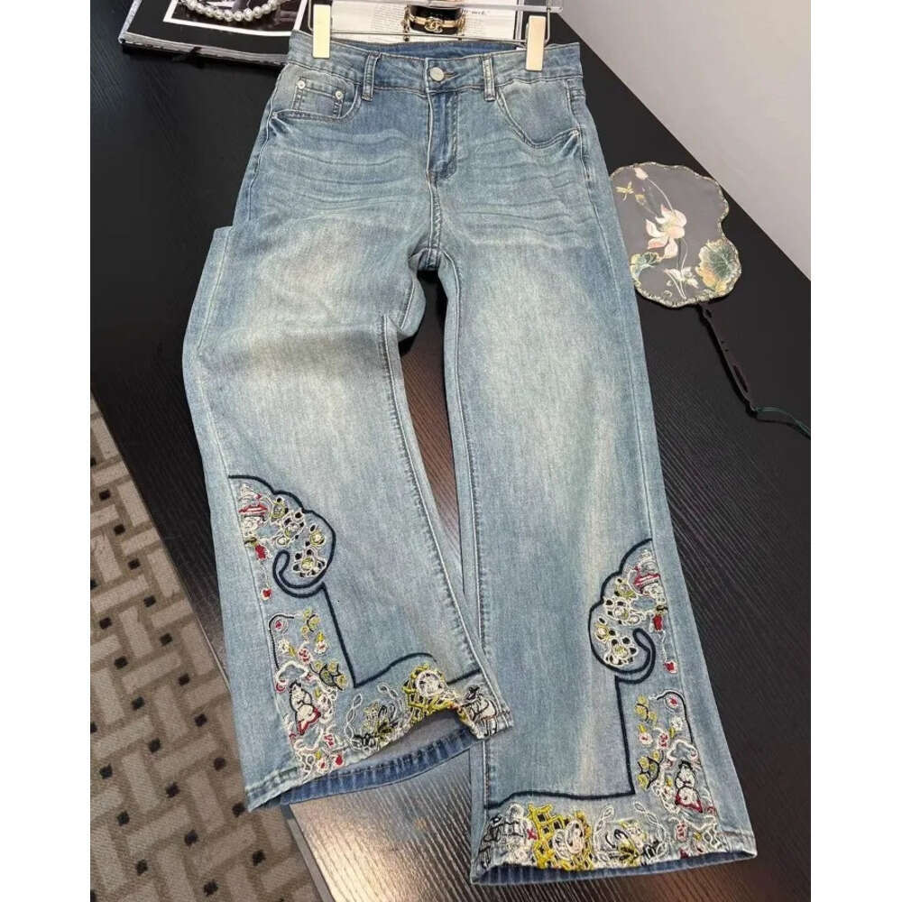 Jeans Casual Embroidered Wide Leg Jean Women's Pant Clothing 2026 Spring Trouser Summer High Waisted Elegant High-end Z260313