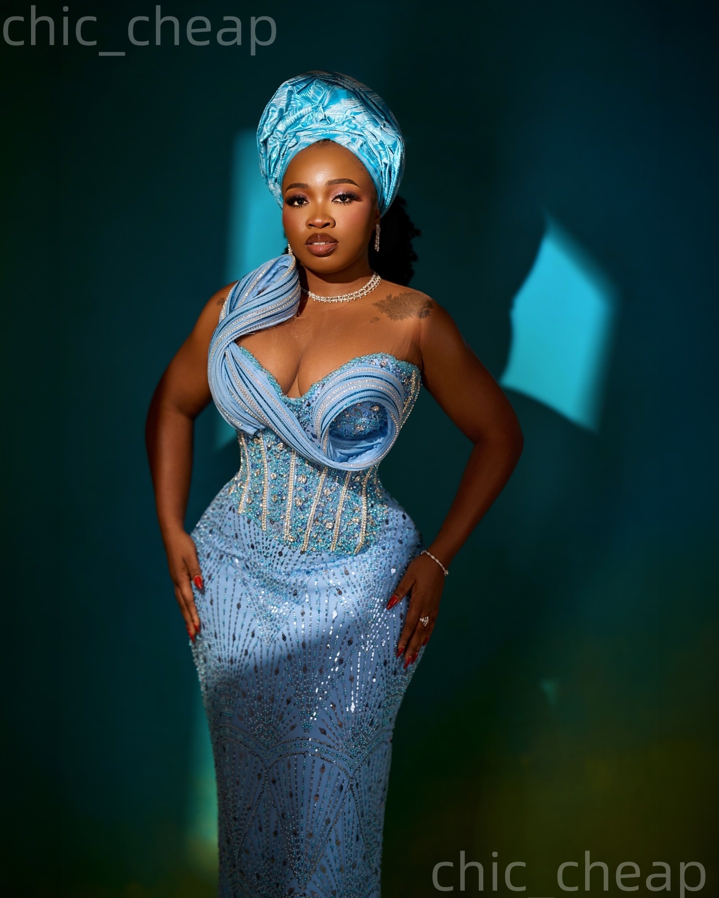 Aso Ebi Light Sky Blue Prom Dress 2026 Sheath Prom Dress Sheer Neck Beaded Crystals Evening Dress Sequined Birthday Formal Women Pageant Party Gowns Z