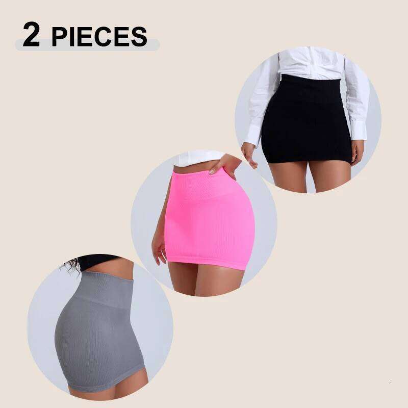 2 Pieces Versatile Elastic Package Hip Pencil Women Seamless Solid Color Stripe Fabric Skirts High Waist Tight Short Skirt Z260314